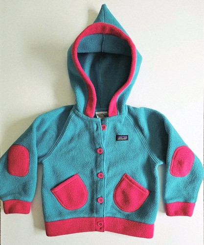 Patagonia Baby Knopfleiste Hoody Kleinkind 2T türkis rosa Fleecejacke Retro Vintage Vibe