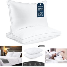 Standard Size White Cooling Pillow Set of 2 Gusseted Back Stomach Side Sleepers