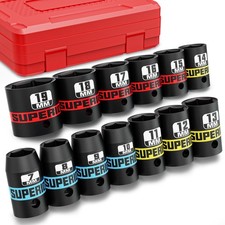 13 Piece 3/8" Drive Impact Socket Set, 7 mm-19 mm Shallow Socket, Metric, 6 P...