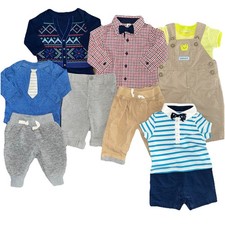 LOT OF 9 Boy 0-3 Month Mock Tie Bow Tie Bodysuit Pants Romper Overalls Outfits