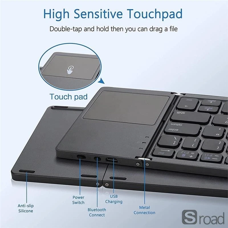 Portable Tri-fold Bluetooth Keyboard With Trackpad, Foldable For IOS Android - Image 4 of 4