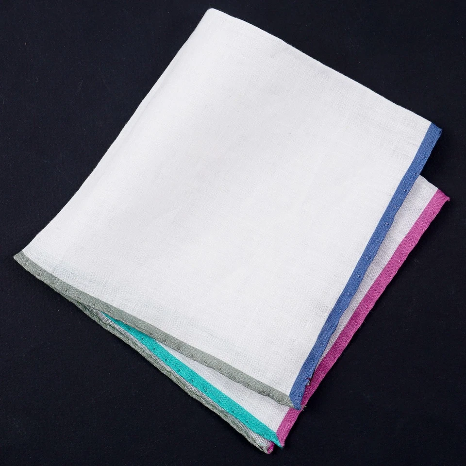 Roda White Linen Pocket Square with Four-Color Border NWT Imperfect - Image 2 of 3