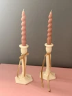 Fenton Hexagonal Florentine Ivory Milk Glass Candlestick Holders 8.5”