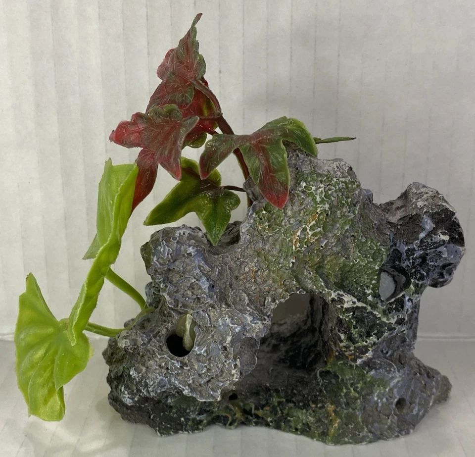 6" Fish Tank Decoration Rock w/Artificial Plants Plastic Aquarium Fish Tank - Изображение 3 из 4