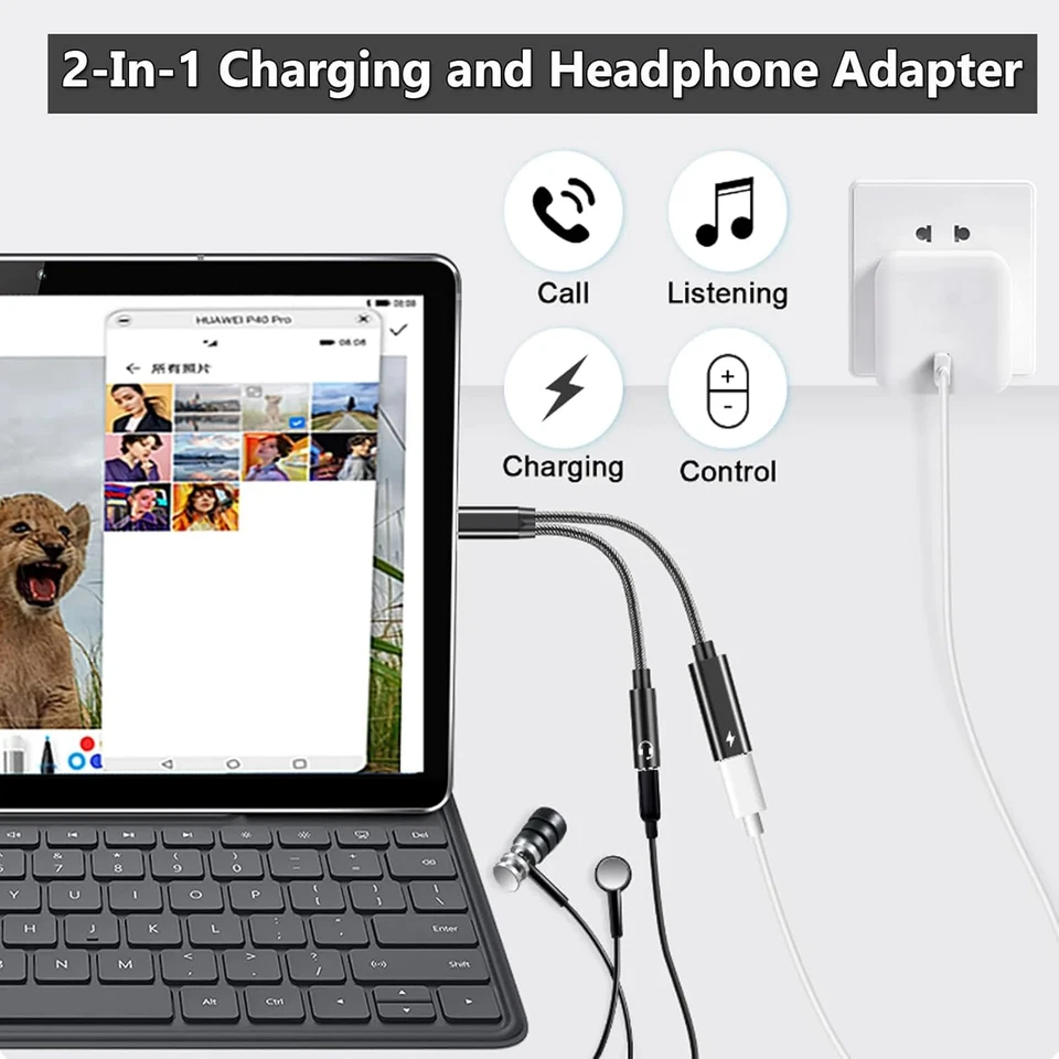 Adattatore per Cuffie USB C E Ricarica, 2 in 1 Adattatore Jack 3.5 Sdoppiatore C - Immagine 3 di 4