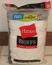 2002 Hanes Men's White Briefs 6 pair  Boxer Brief New in Sealed Package size 36