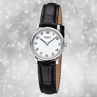 Armbanduhr Leder schwarz Damen Uhr Analog Regent Lederarmband URF1561