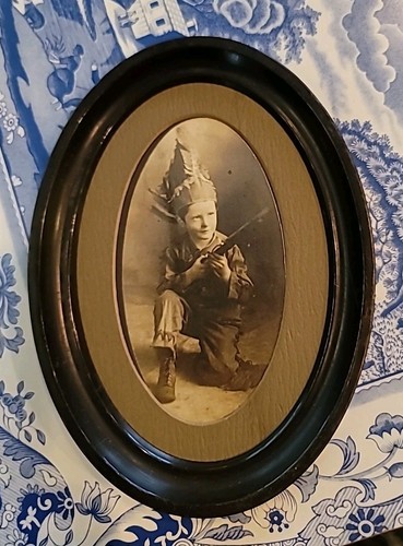 Halloween Costume Photograph Boy Indian 1910 Tom Blanton Orig Frame 7 1/2×5 1/2
