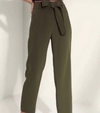 Wilfred Aritzia Tie Front High Waisted Straight Leg Trousers Sz 6 In Moss Green