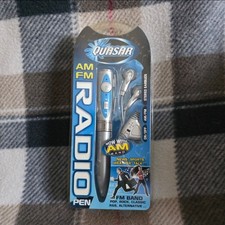 Quasar Radio Pen FM AM Radio, Stereo Earbuds, Black Ink, Model QP-6 Silver Works