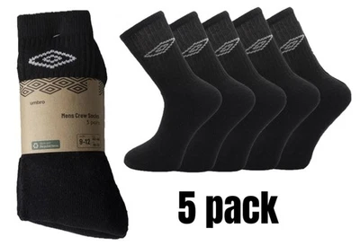 UMBRO Men's 5 pack Socks Black Warm Winter Cotton Crew Soft Sock UK 6-8 & 9-12