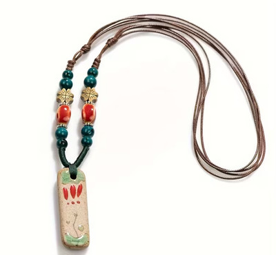 Handmade Ceramic Beaded Necklace Set Boho Artisan Pottery Jewelry Gift