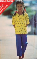 See & Sew Sewing Pattern 6941 Girls Pull On Top and Pants Size 5-6X  VTG UNCUT