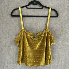 Wild Fable Women's XXL Smocked Velvet Top Retro Festival Ruffle Cropped Boho