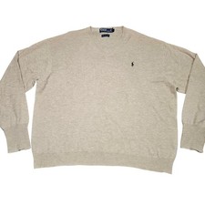 Polo Ralph Lauren V-Neck Sweater Beige 100 Lambswool Pony Logo Pullover