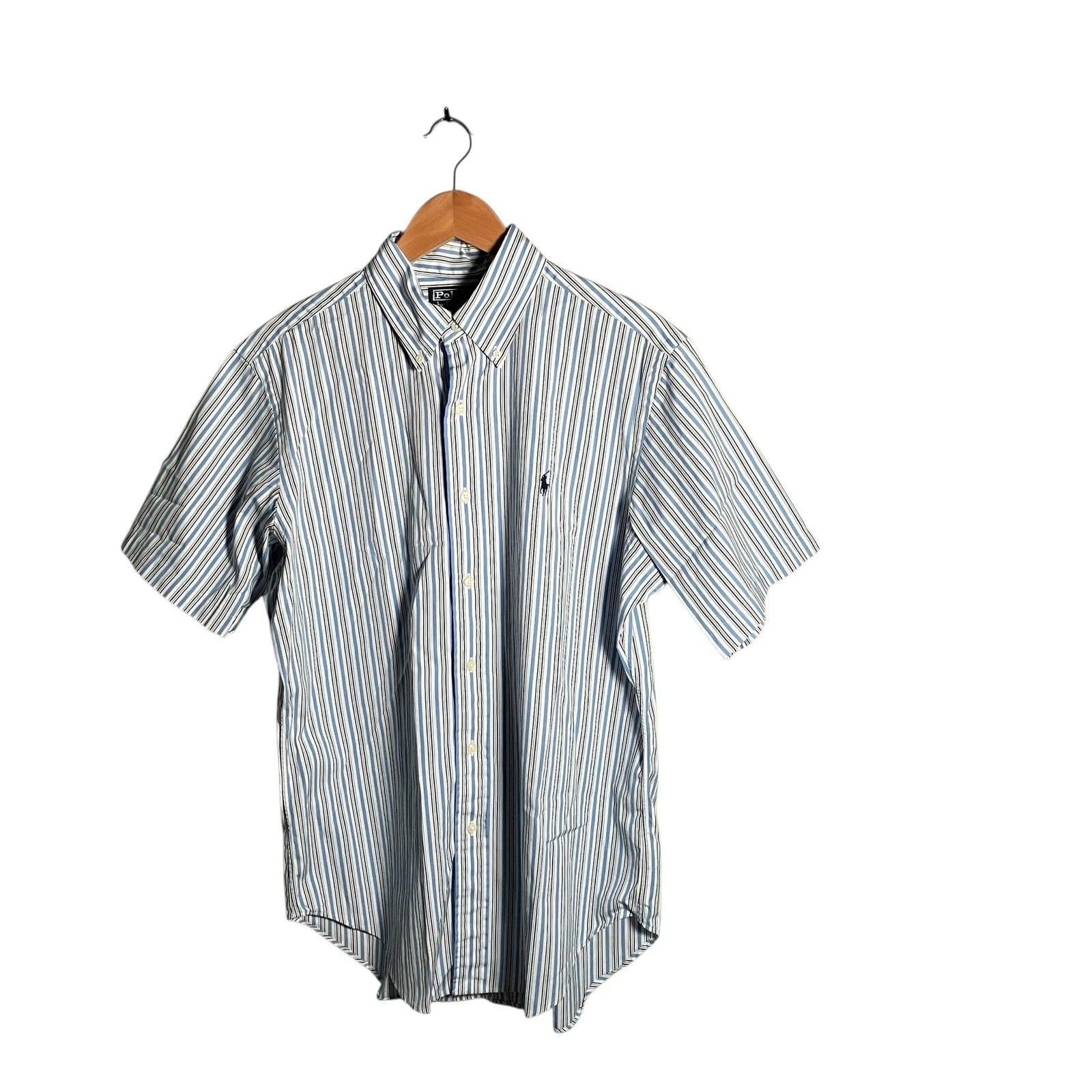 Polo Ralph Lauren Shirt Men's Size M Blue Striped Classic Fit Short Sleeve