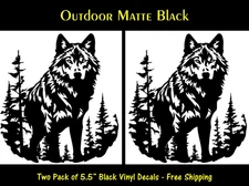 Wolf Stare Two 5.5" Matte Black Vinyl Decal Car Truck Camper Window Door Mirror