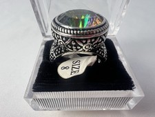 925 Sterling Silver Round Mystic Topaz Stone Men's Ring, Mens Jewelry 3E1