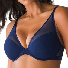Soma Lightest Lift Mesh Plunge Bra Womens 40DD Blue Breathable Minimalist Modern