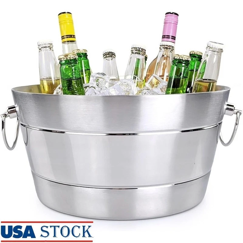 Leak Proof Stainless Steel Wine Bucket Insulated Ice Cooler Beverage Chiller New