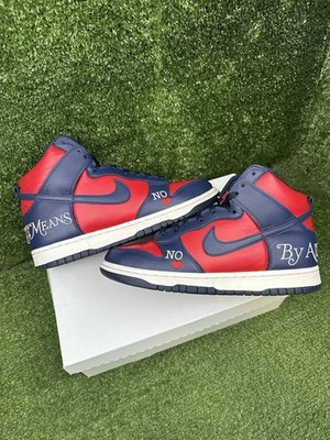 Size 9 - Supreme x Nike Dunk SB High By Any Means - Red Navy