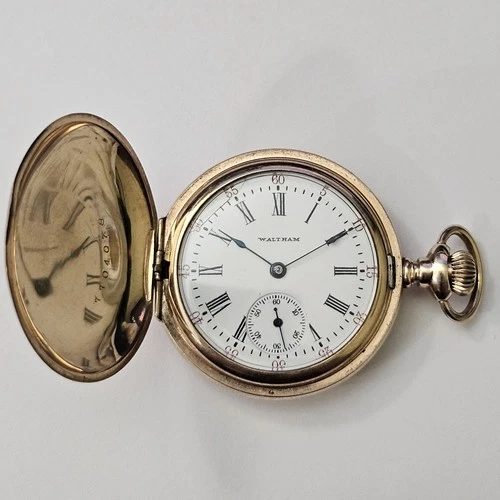 RUNS! 1907 0s 15j Waltham Grade 165 Hunter Pocket Watch Gold Filled Case READ!