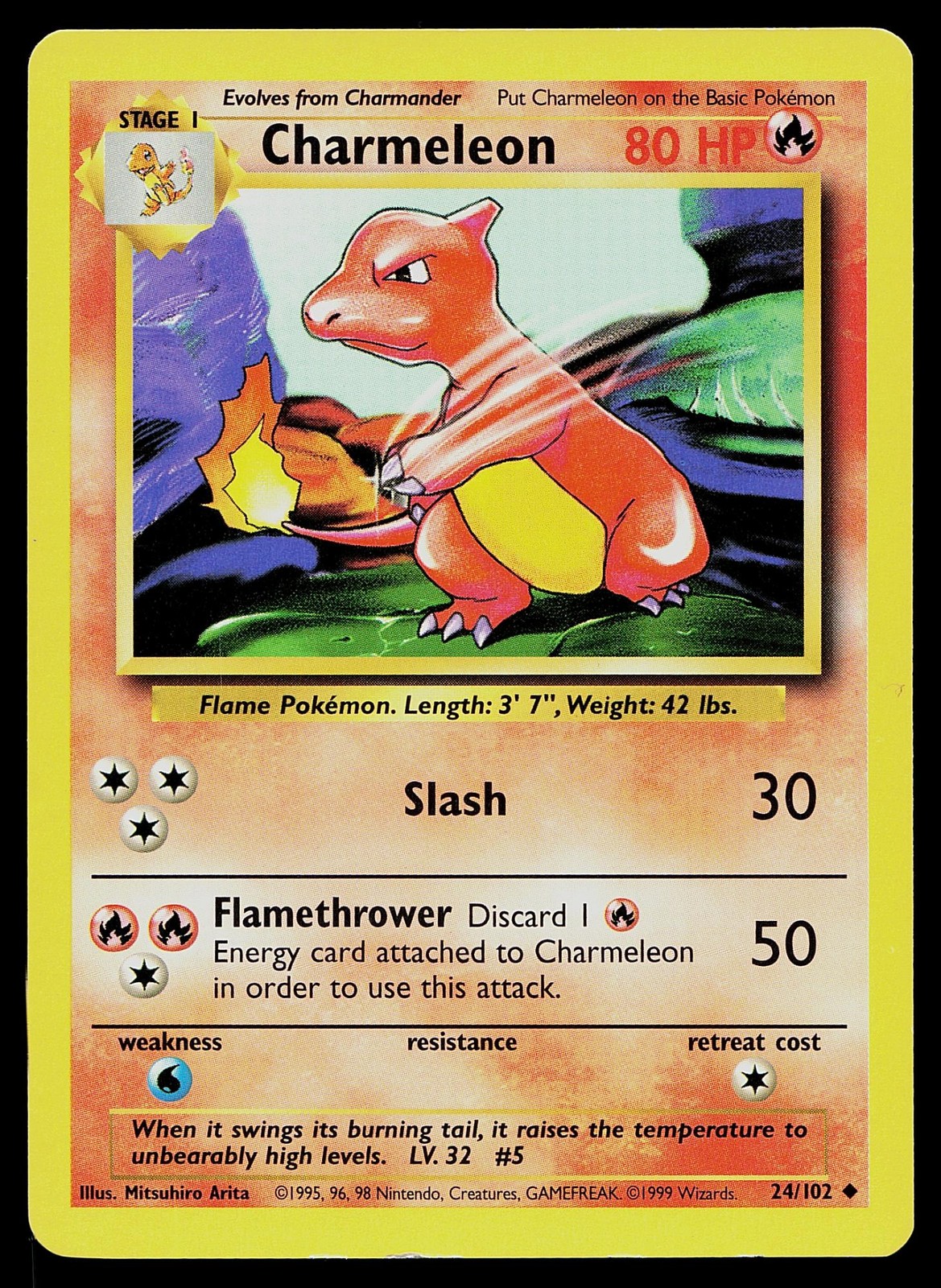 Pokemon Card Base Set Unlimited Charmeleon 24/102 Uncommon