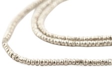 Silver Heishi Ethiopian Beads 2mm African White Metal 26-30 Inch Strand Handmade