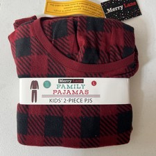 Merry Lane 2-Piece Pajamas Youth /Kids Large Black-Red Plaid Unisex Crewneck