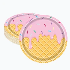 7 inch Ice Cream Paper Plates 40 PCS for Kids Girls Birthday Party Supplies