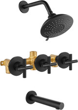 Matte Black 3-Handle Tub Shower Faucet Set with 5-Setting Shower Head