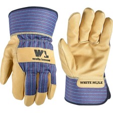 Wells Lamont Men's White Mule Heavy Duty Cowhide Leather Palm Work Gloves, X-Lar