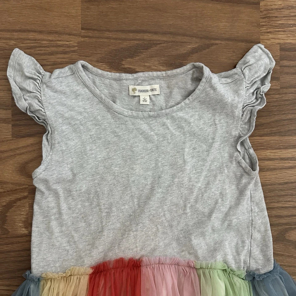 Vestido Tucker + Tate Niñas Talla 7 Arco Iris Capas Tul Gris Jaspeado Algodón ¡EXCELENTE ESTADO USADO! Foto 3 de 4
