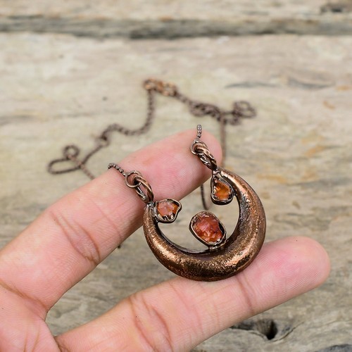 Carnelian Rough Copper Electroformed Chain Adjustable Necklace For Women 18.0" - Picture 6 of 6