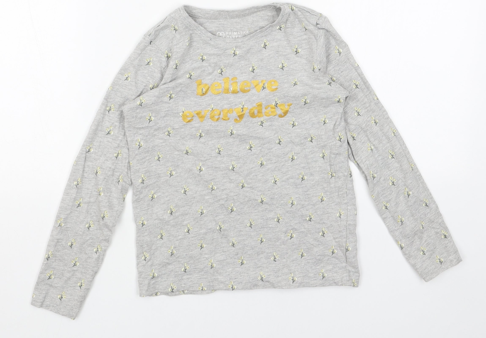 Primark Girls Grey Cotton blend T-Shirt Size 7-8 Years Pull