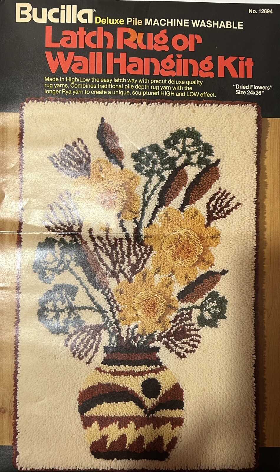 Bucilla DRIED FLOWERS  24”x36” Deluxe Pile Latch Rug Wall-Hanging Kit #12894-image