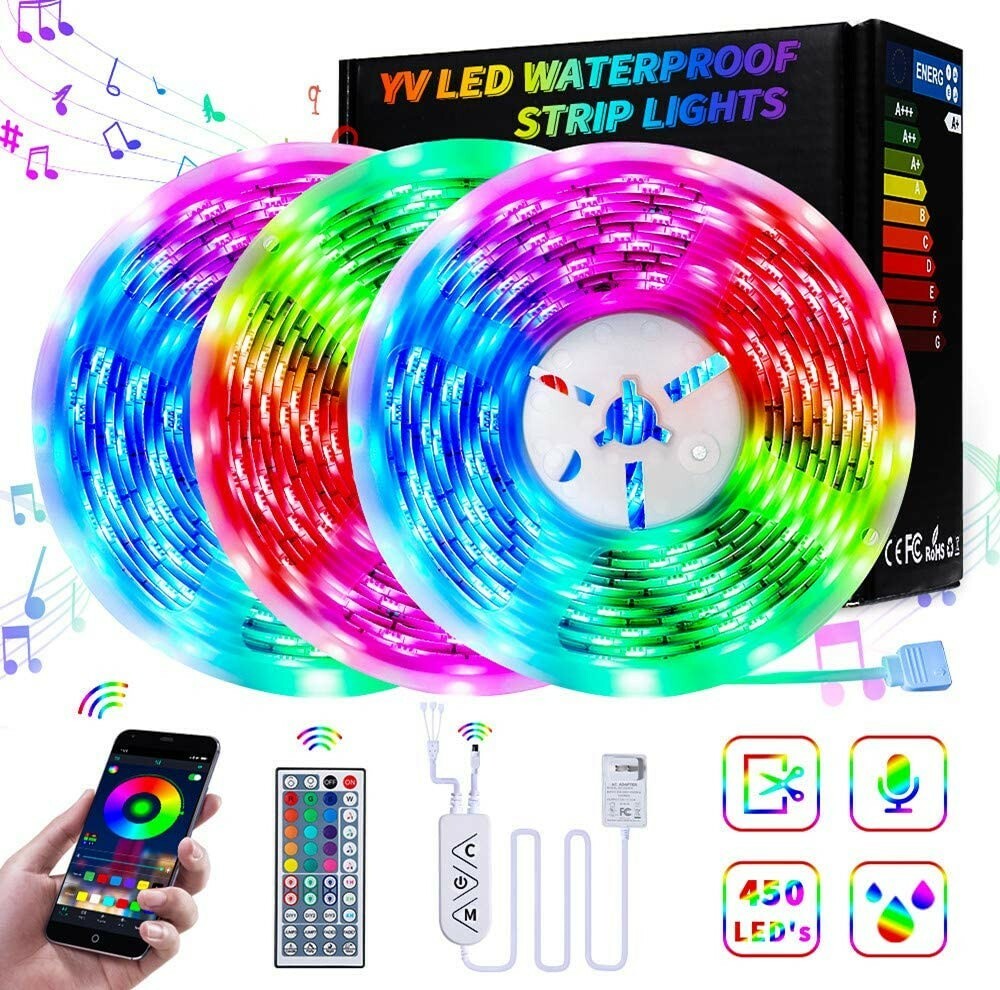 LED Strip Lights Super Bright 450 LEDs AUT Bluetooth Pair 50FT Light for APP Syn-image