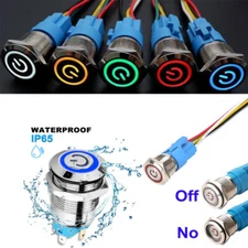 2PCS Latching Push Button Power Switch 16mm 12V LED ON OFF Waterproof Stainless