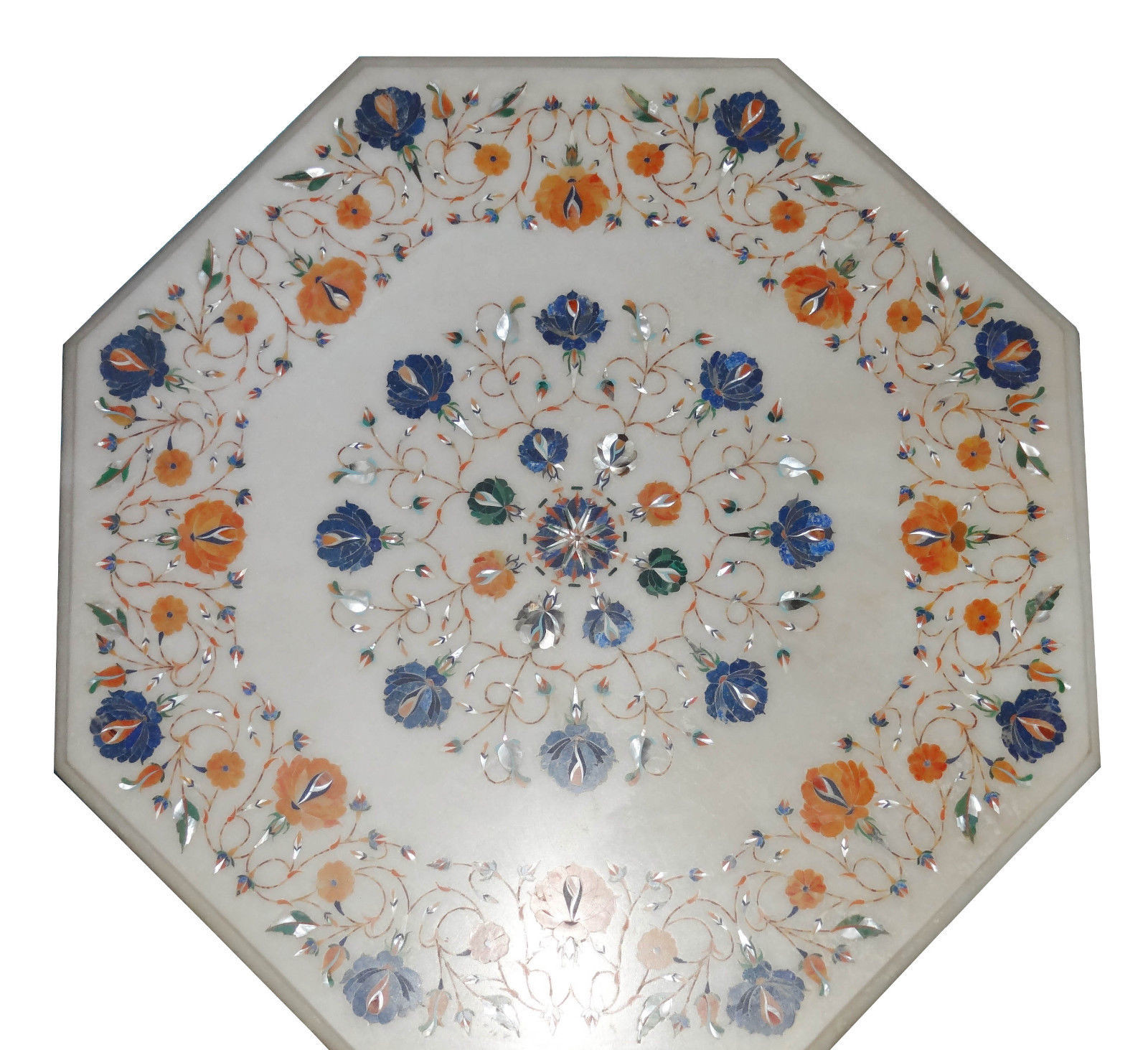 18-Inch Pietra Dura Floral Marble Table Top for Home & Garden Decor