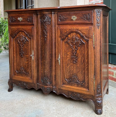 Antique French Sideboard Foyer Cabinet Louis XV Carved Tiger Oak 19th century - Picture 3 of 19