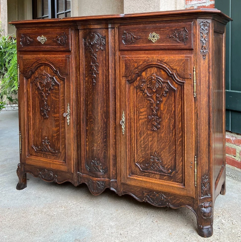古董法国餐边柜门厅柜路易十五雕刻老虎橡木 19 世纪 — 第 3/4 张图片