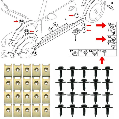 40x Car Body Panel Fender Fastener Kit Hex Bolts U-Nut Clip Screws Fixed For BMW - Picture 4 of 21