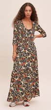 Anthropologie MAEVE Omya Smocked Floral Maxi Dress WOMENS SZ SMALL Black Multi