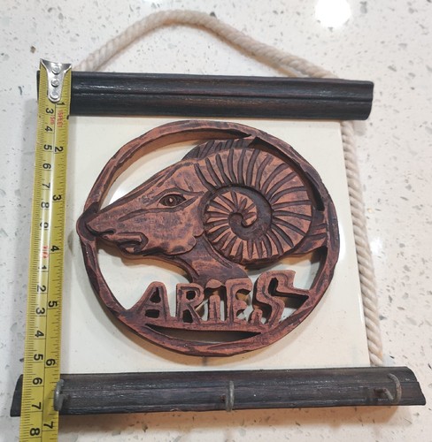 Horoscope Aries Carved Wooden Rustic Wall Decor Key Hanger Hook Holder Organizer - Picture 11 of 12
