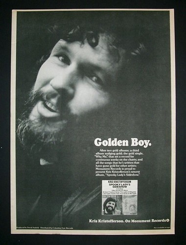 Kris Kristofferson Spooky Lady's Sideshow 1974 Short Print Poster Type Ad Advert