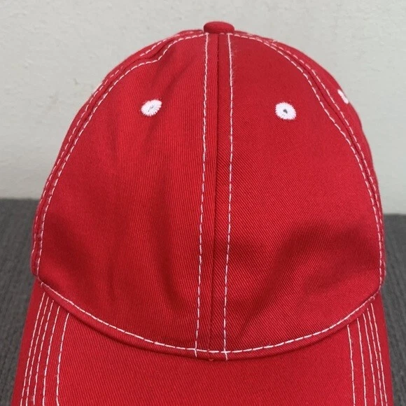 Gorra de béisbol gorra con tirantes niños OSFM ajustable rojo algodón blanco costuras Foto 2 de 4