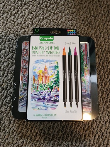 Crayola Signature Brush and Detail Dual-Tip Markers, Set Of 32 Assorted Colors