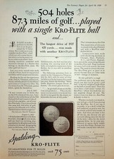 Original 1928 Spalding Ad: Golf; Kro Flite; 504 Holes