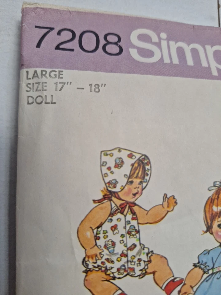 Doll Wardrobe Wardrobe L 17" 18" Simplicity 7208 Sewing Pattern CUT VTG Dress - Image 3 of 4