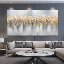 100% Hand-Painted Abstract Mural on Canvas, Modern Art Deco Painting Room